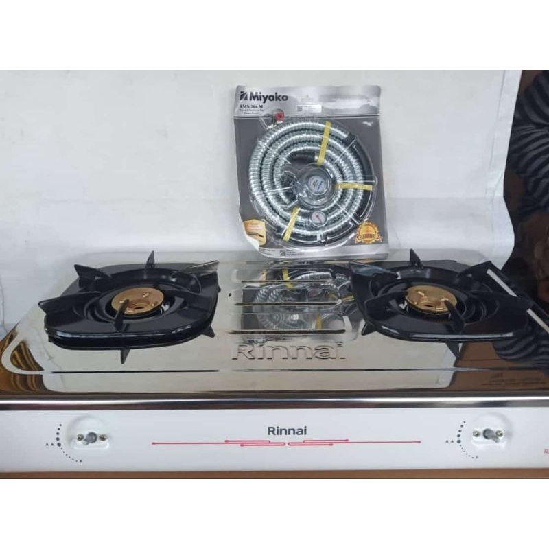 Kompor Gas Rinnai 2 Tungku RI-602EW + Selang Set Miyako