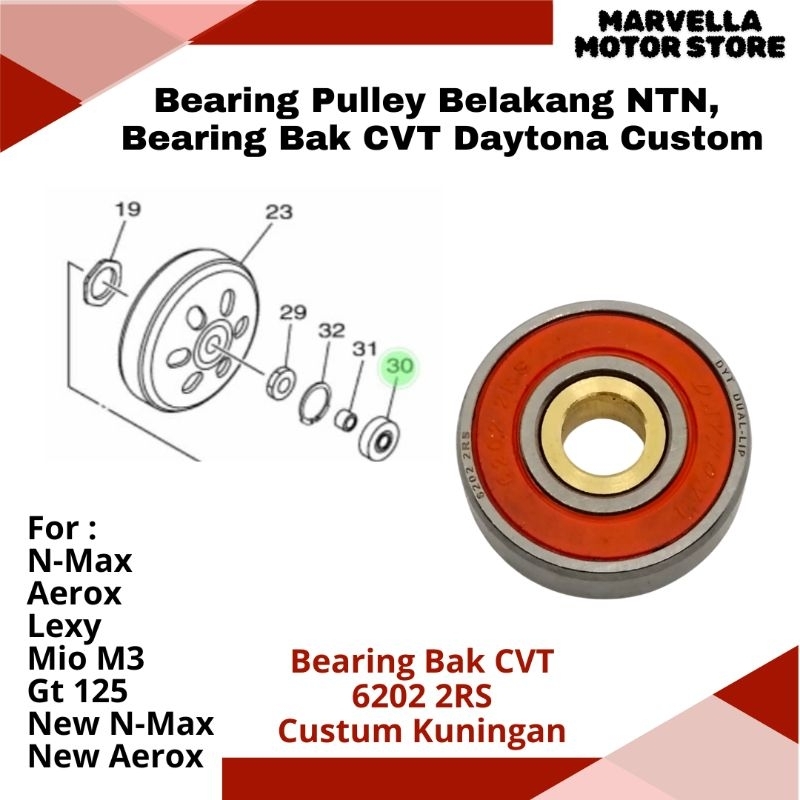 Laher Bearing Pulley Belakang & Bak CVT Aerox N-Max Lexy Mio M3 Soul GT 125 Fino 125 N Max New 155