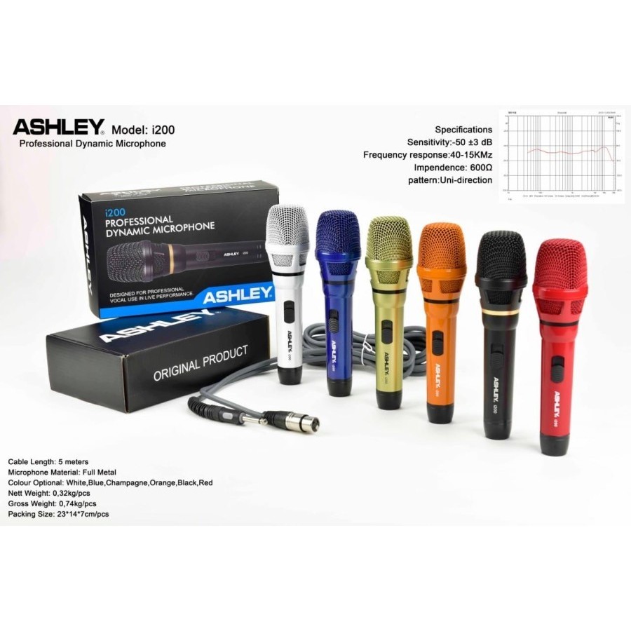 Mic Kabel Ashley I200 / Microphone Kabel Ashley I 200 / MIC ASHLEY I200 MICROPHONE KABEL DYNAMIC