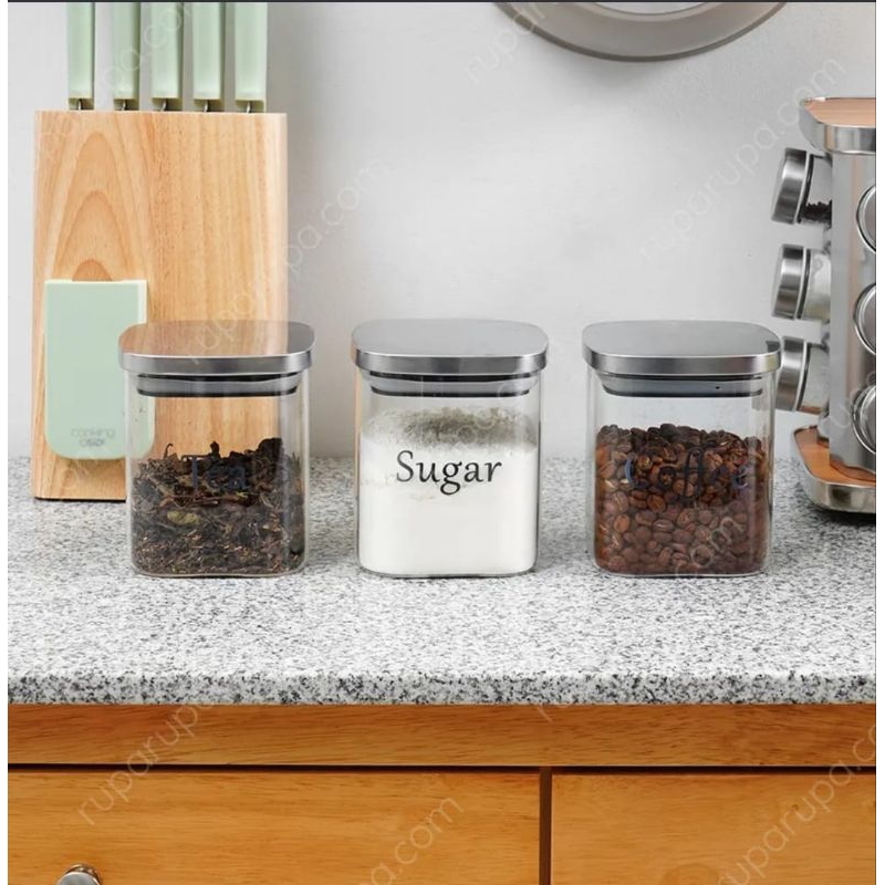 INFORMA LARK GLASS JAR SET OF 3 700ML STAINLESS STEEL //TOPLES KACA INFORMA// TOPLES KACA KEDAP UDAR
