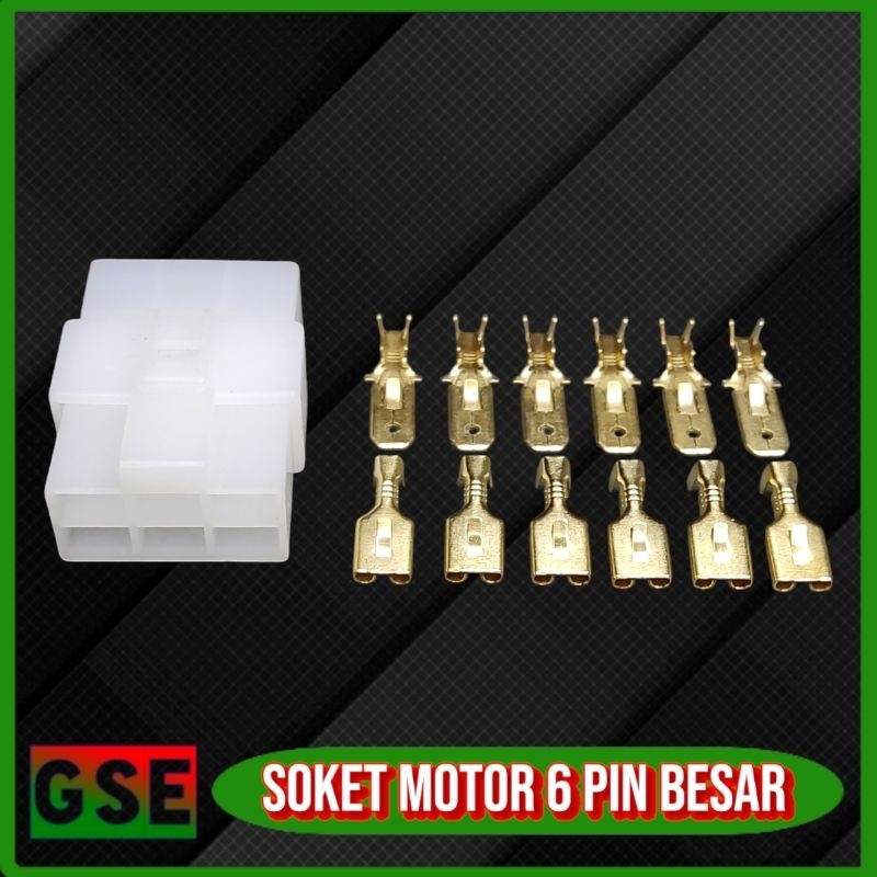 Soket motor kabel 6pin besar + skun( Jual 10pasang + skun)/Conector motor besar 6 pin besar/Soket co