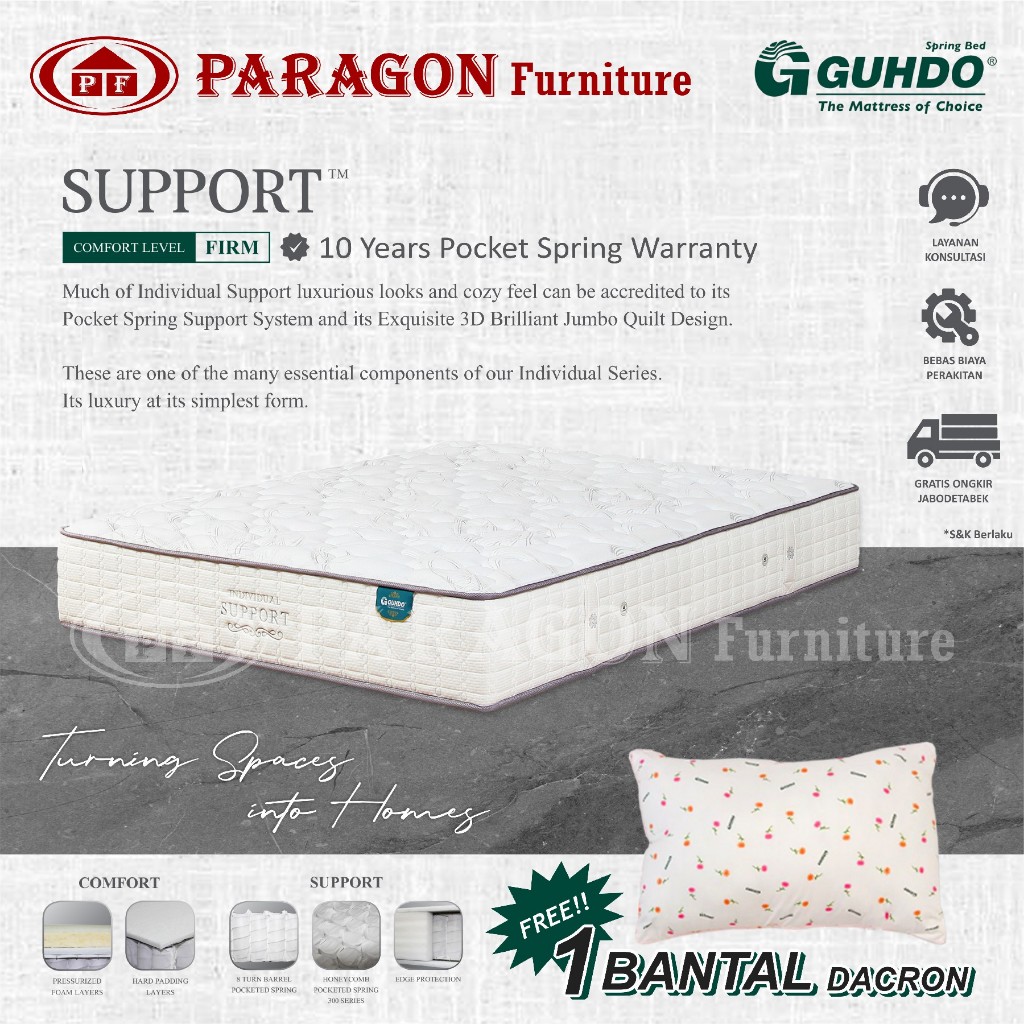 Guhdo Spring bed Kasur Individual Support Pocket Spring 090 100 120 140 160 180 200x200 cm
