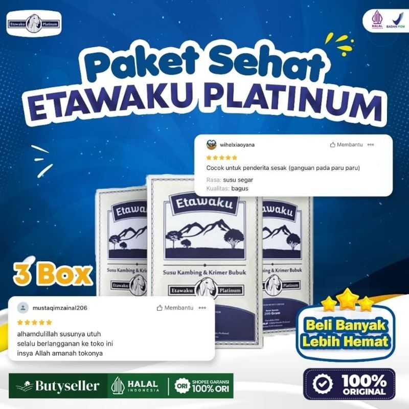 

Susu Etawaku Platinum 3 Box Original - Mengobati Sesak Nafas Bronkhitis Flu Dan Batuk Berdahak