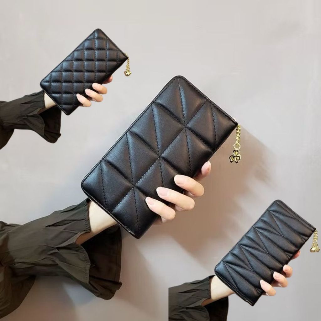 Dompet Wanita Panjang Import Zipper Dompet Hitam Polos Cantik Fashion Korea Style Kekinian D83