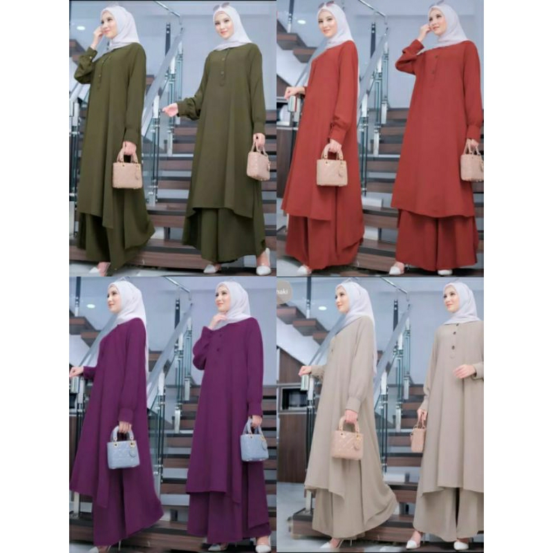 Setelan Tunik Zara Set Kulot - Jumbo Cey Cringkle Premium