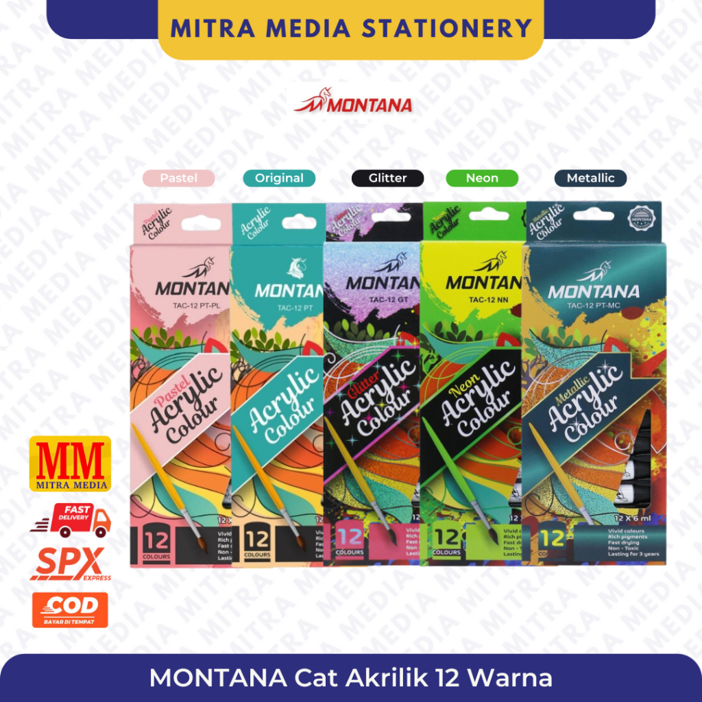 

MONTANA Cat Akrilik 12 Warna Pastel / Original / Neon / Glitter / Metallic / Acrylic Colours