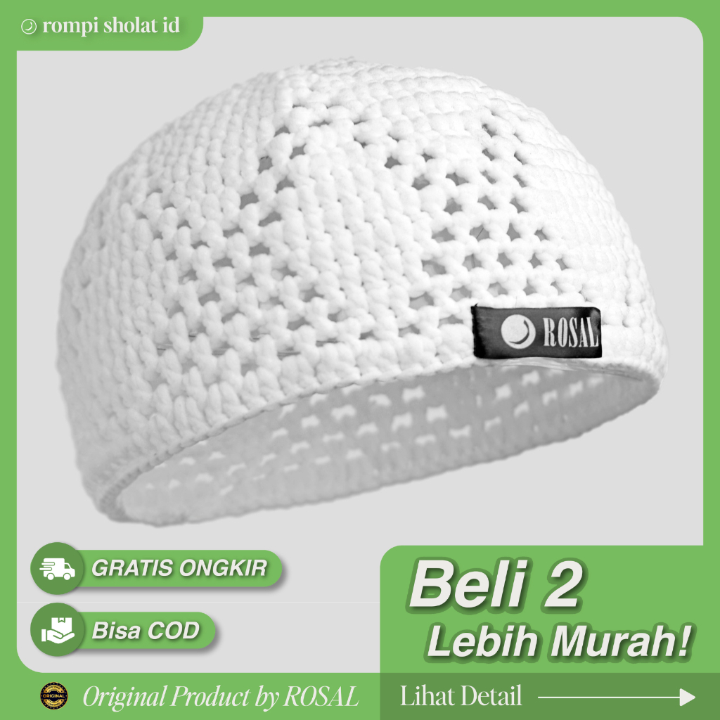 Peci Sulam ROSAL Pria Dewasa Kopiah Rajut Polos Songkok Sholat Premium Tinggi : 12 Cm Lingkar : 56 C