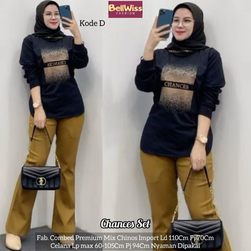 chances setelan cargo wanit by belwis tunik kaos babyterry celana highwaist kulot celana chinos wani