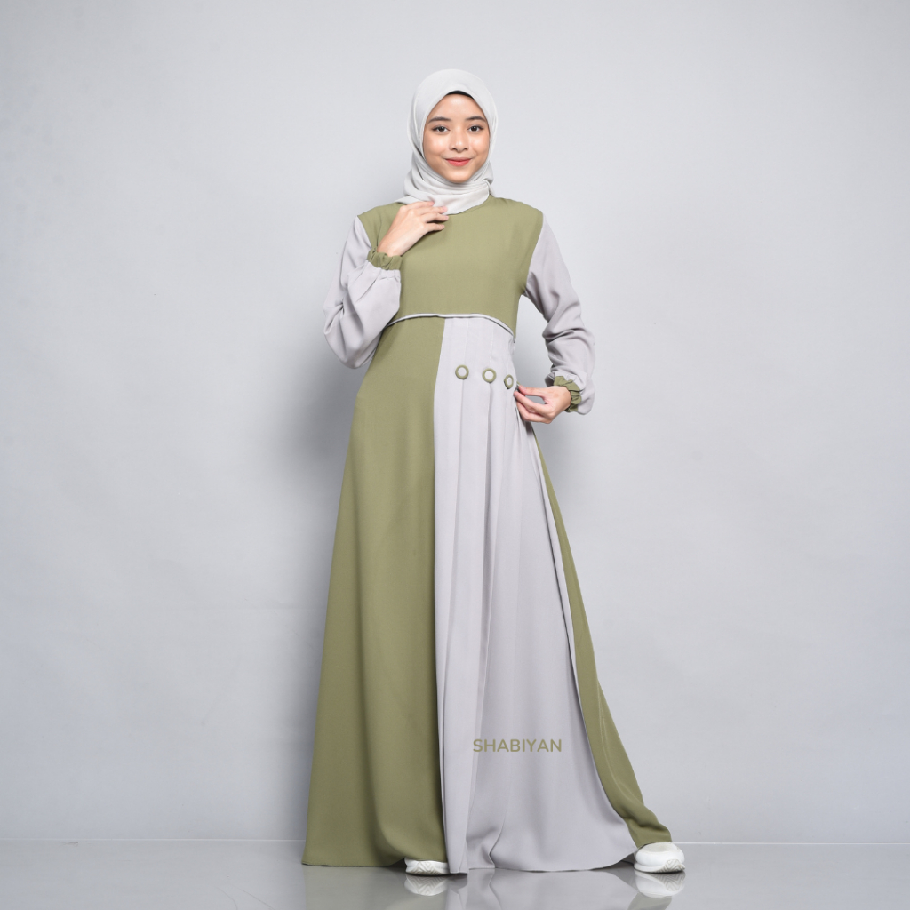 Shabiyan.id 388 Gamis Remaja Wollycrape Polos Kombinasi