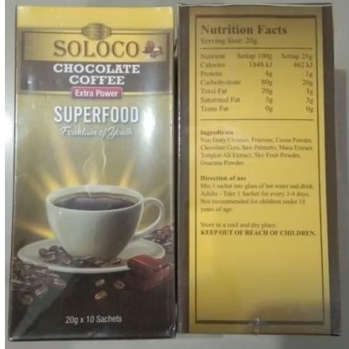 

Soloco Chocolate Coffee Extra Power Superfood Asli Original Isi 10 Sachet