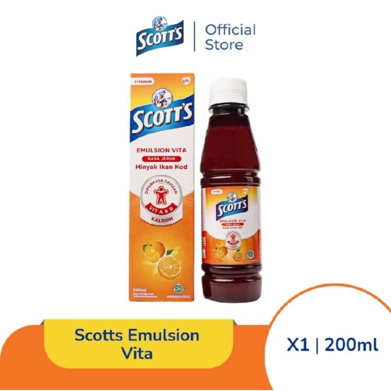 Scott's Emulsion Vita Rasa Jeruk 200ml - Scott Emulsion Vitamin dengan Omega 3 Vitamin A & + Kalsium