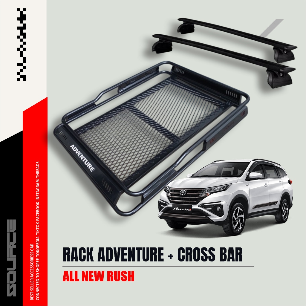 PAKET ROOF RACK / RAK ADVENTURE RACK + PALANG TENGAH CROSS ROOF BAR ( JEPIT ROOFRAIL ) - ALL NEW RUS