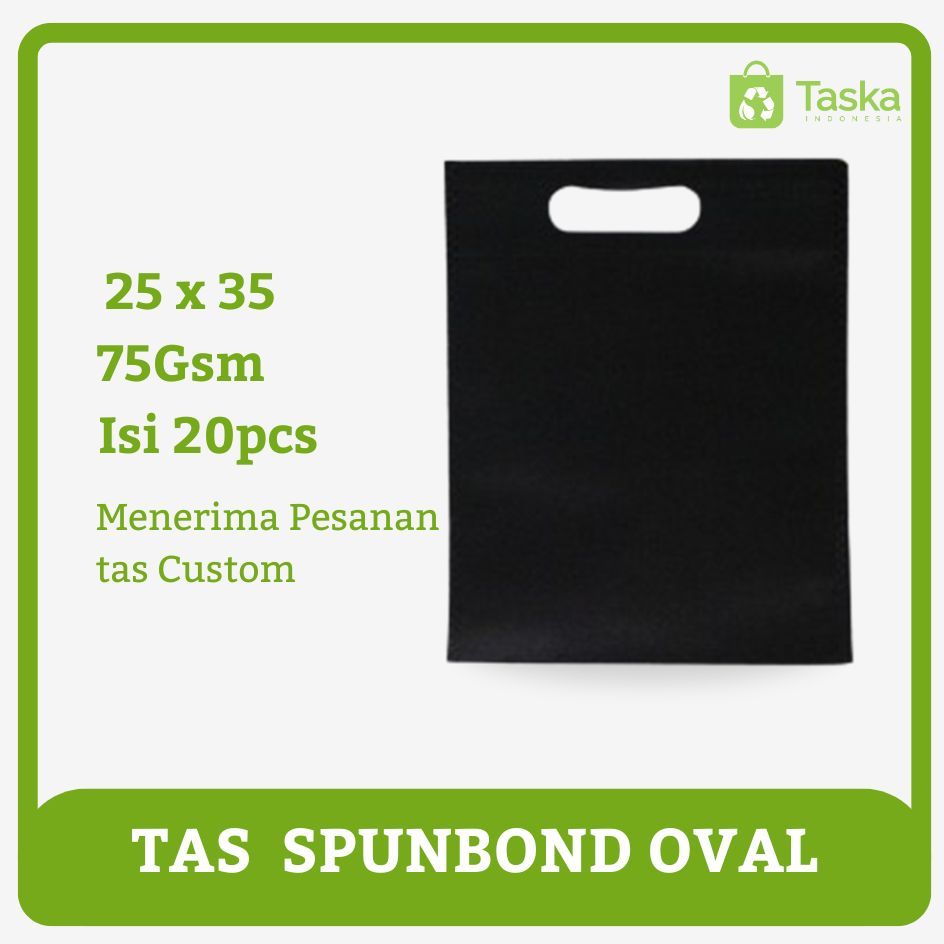 

Taska - Goodie bag Spunbond 25x35 Oval Warna Hitam Tebal Tas Press Spunbond