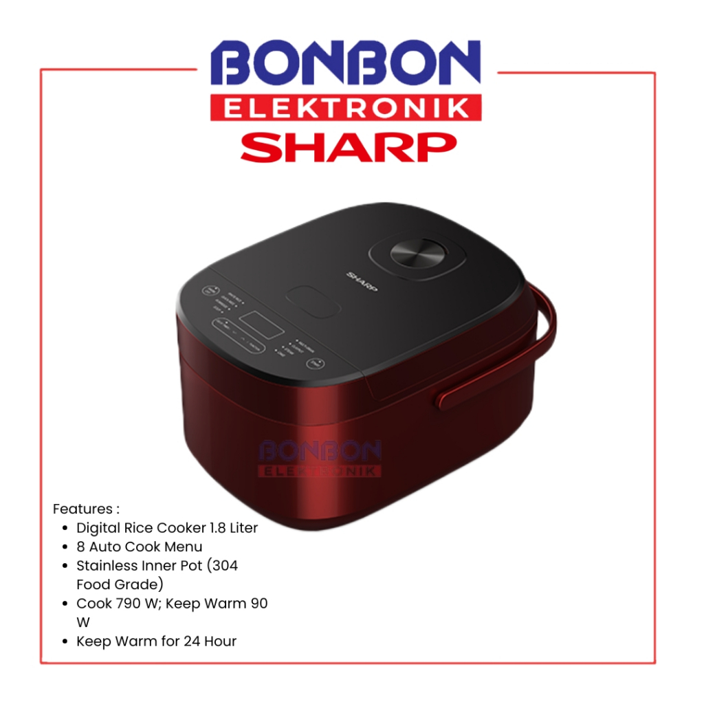 Sharp Rice Cooker Digital 1.8L KS DF18RD / KS-DF18-RD / KS-DF18 Red Magic Com - 8 Auto Cook Menu - 1