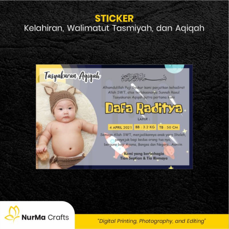

Stiker Bayi (Walimatut Tasmiyah dan Aqiqah) - Kertas Sticker Bontak / Kertas Art Cartoon