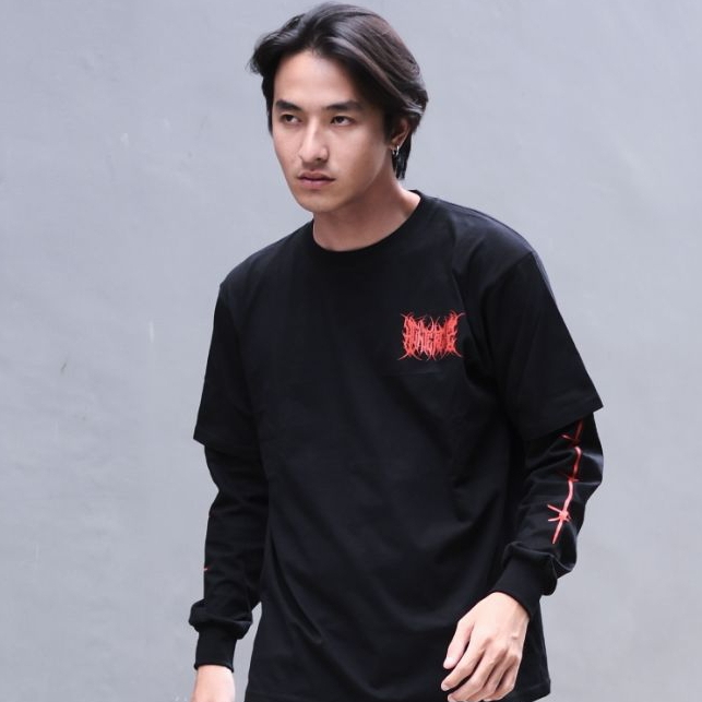 HUNTERCUTZ - T Shirt longsleeve Black Metal Red Logo