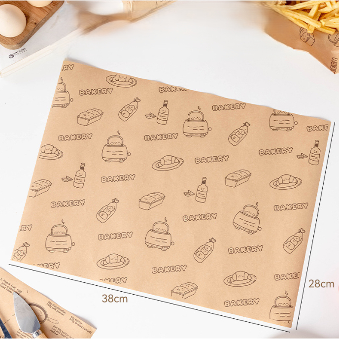 POPIBake 50pcs 28x38 kertas roti motif BAKERY COKLAT / wax paper / baking paper/ kertas burger / ker