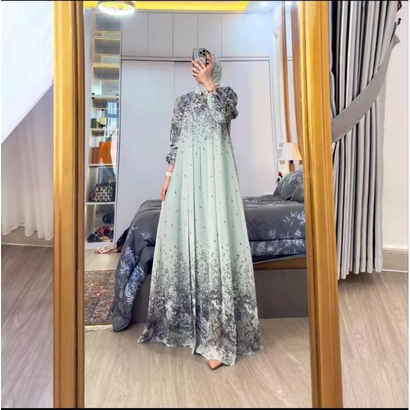 Gamis Lalita Ceruty Furing Motif Bunga - Gamis Jumbo Busui Friendly - Dres Mewah Free Hijab Terlaris