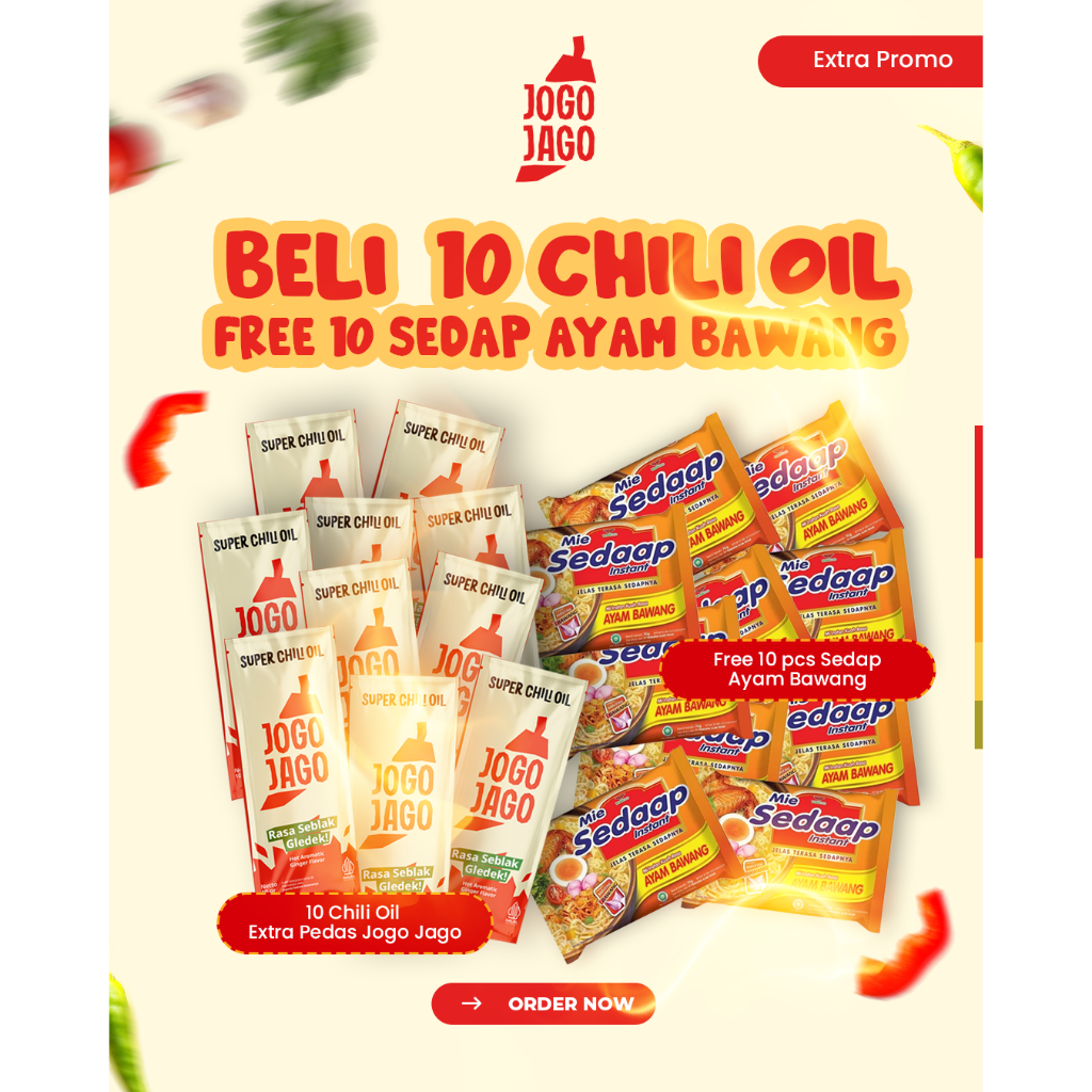 

EXTRA PROMO - BELI 10 PCS SUPER CHILI OIL JOGOJAGO GRATIS 10 MIE SEDAAP AYAM BAWANG