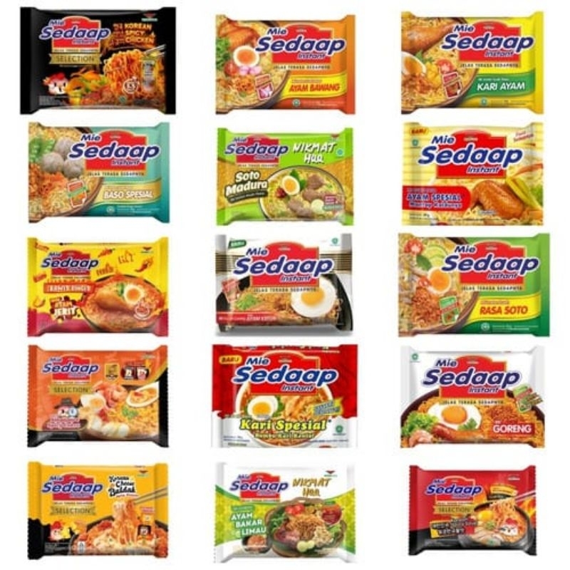 

MIE SEDAP ALL VARIAN / MIE SEDAP GORENG / MIE SEDAP AYAM BAWANG / MIE SEDAP SELECTION / MIE SEDAP SOTO / MIE SEDAP KARI SPESIAL
