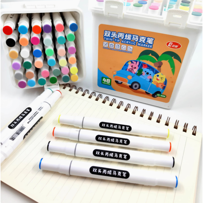 

[COD] Spidol Warna Warni 1 Set Spidol Acrylic 12/18/24/36/48 Dual Tip Spidol permanen Alat Tulis