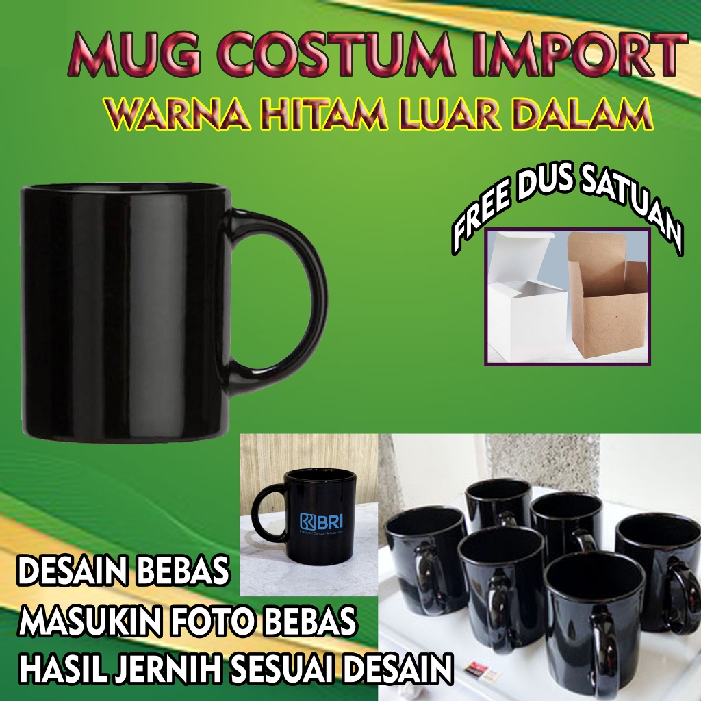 Cetak Mug Costum Hitam/Cetak Mug Costum Hitam  costum import /Mug Costum Hitam Buat Souvenir desain 
