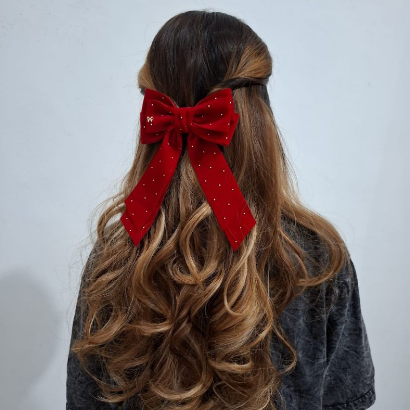 Jepit Rambut Pita Panjang Korea/ Jepitan Rambut Pita Wanita Korea Bludru/ Jepit Rambut Pita Besar Ko