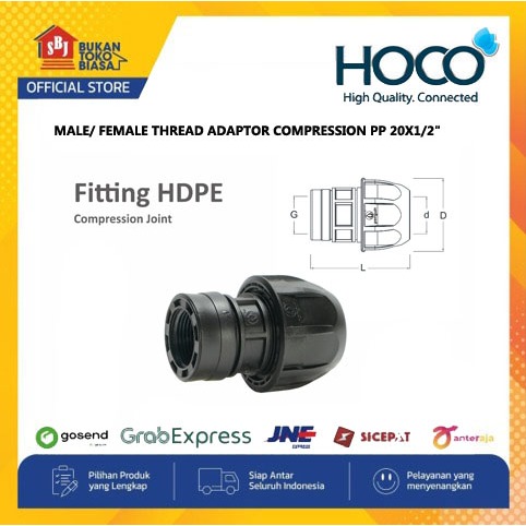 Hoco Fitting HDPE Female / Male Thread Adaptor 20mm x 1/2"