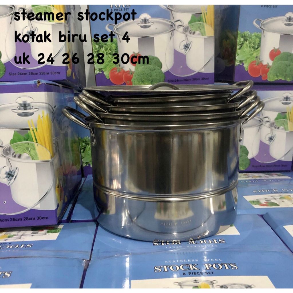 panci steamer stockpot / panci kukus set 4 / panci dandang kotak biru kualitas tebal
