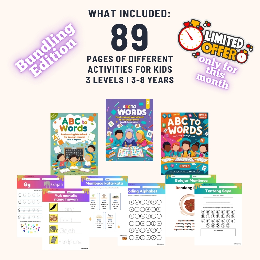 

Bundling belajar alfabet - ABC to Words: Paket Lengkap Belajar Membaca & Menulis (Level 1-3) - produk digital