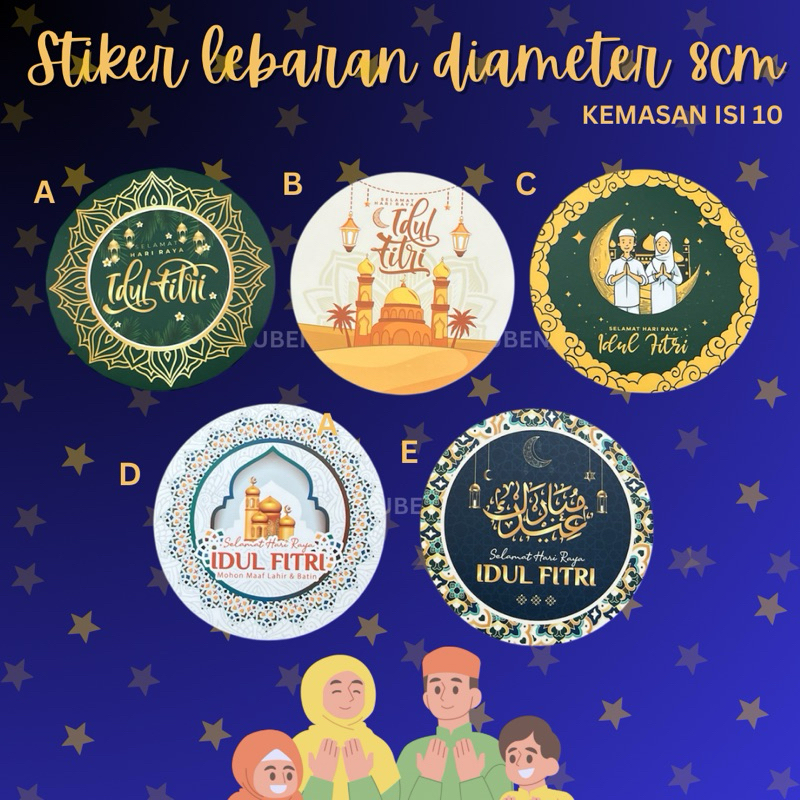 

Isi 10 stiker L lebaran 8cm bulat stiker kue toples lebaran