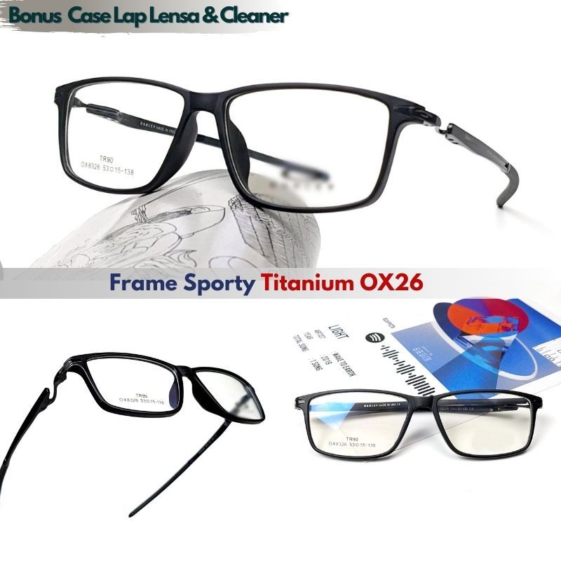 Frame Kacamata Sporty Pria OX 8326 Titanium Lensa Minus Cylinder Photocromic Bluecromic
