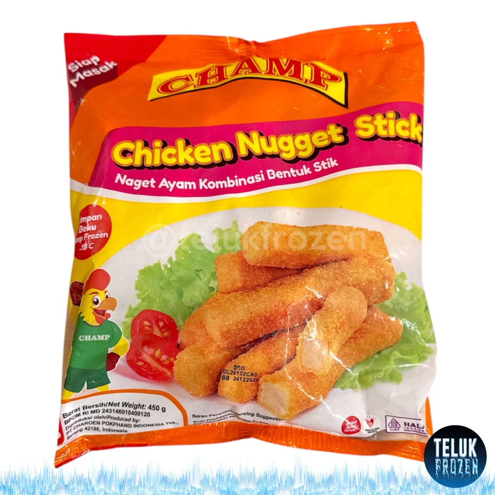 

Champ Chicken Nugget Stick 450gr Naget Ayam Kombinasi Bentuk Stik 450 g gram Halal Daging Olahan Enak Premium Gurih Kopong