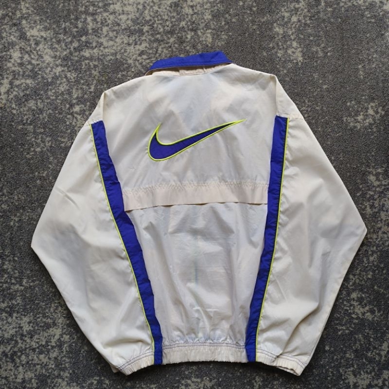 vintage nike blue neon big swoosh windbreaker colorblock jacket