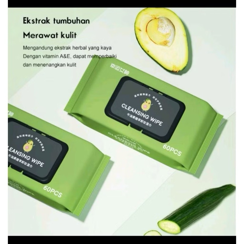Tissue Avocado isi 60 Lembar | Tisu Penghapus Riasan Wajah Ekstrak Tanaman Alpukat 60 Lembar / Makeu