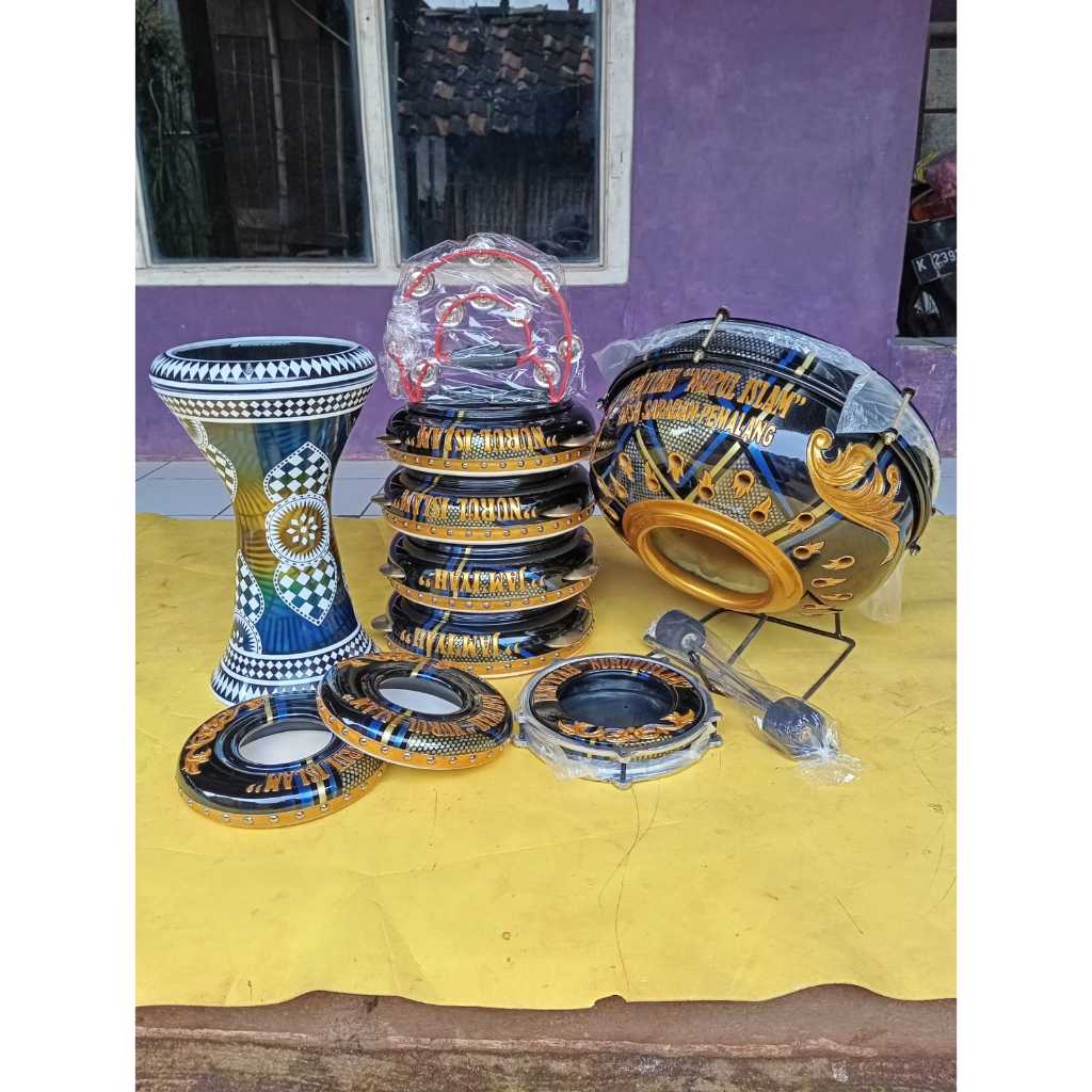 Rebana Hadroh terbang banjari satu set komplit castem