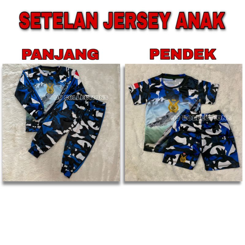 Setelan jersey anak panjang dan pendek motif tni au - Baju setelan jersey kids army unisex