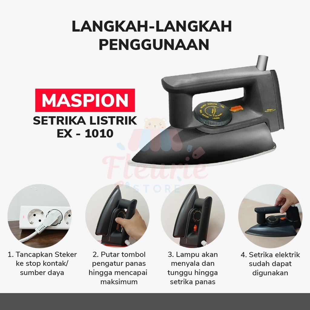 Setrika Maspion Original Ex 1010 Seterika Listrik Terbaru Anti Lengket Traveling Laundry Gosokan Baj