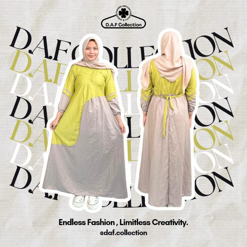 Gamis Katun Dua Warna Lemon Mocha Murah