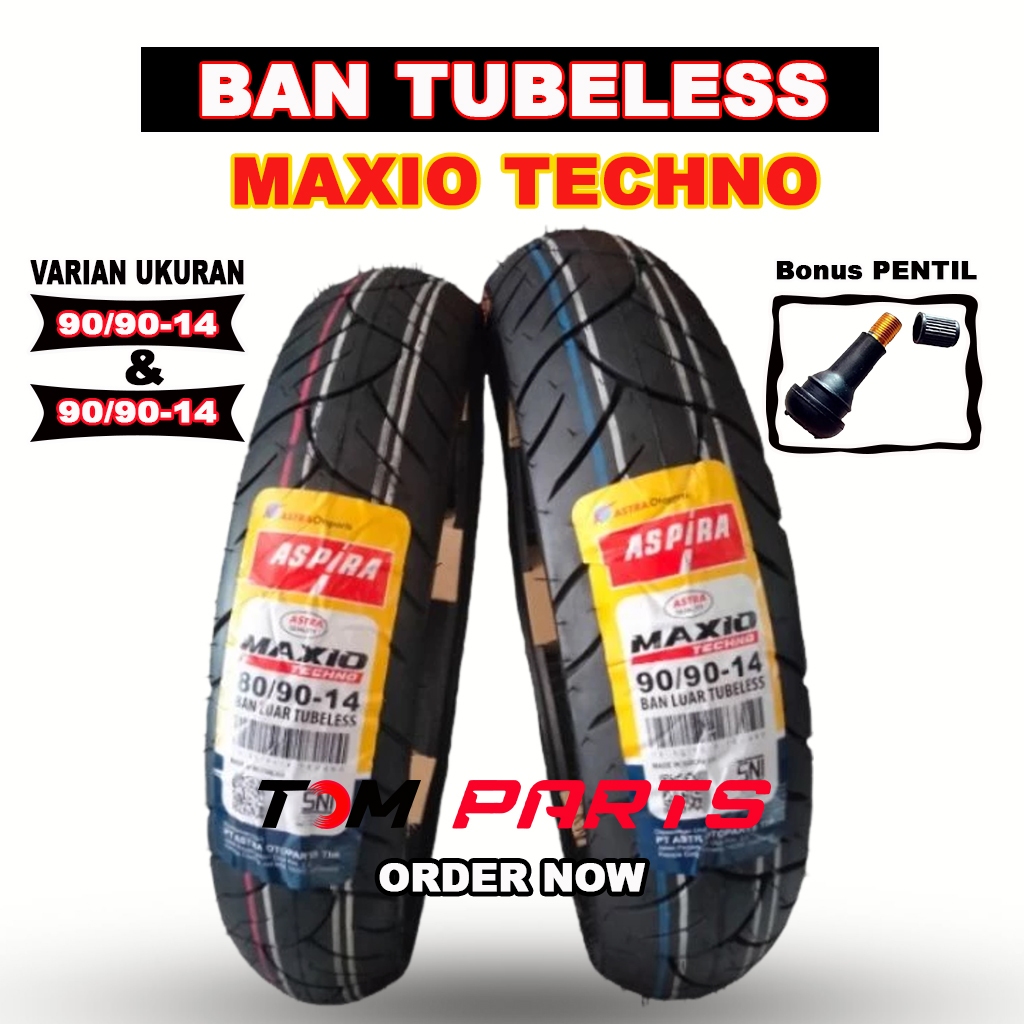 Ban Tubeless Aspira Maxio Techno 80/90-14 & 90/90-14 Free Pentil