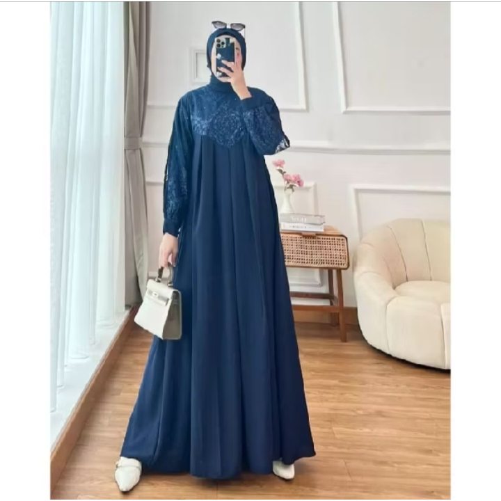 gamis nazwa set hijab Gamis Biru Lengan Panjang gamis mewah elgan