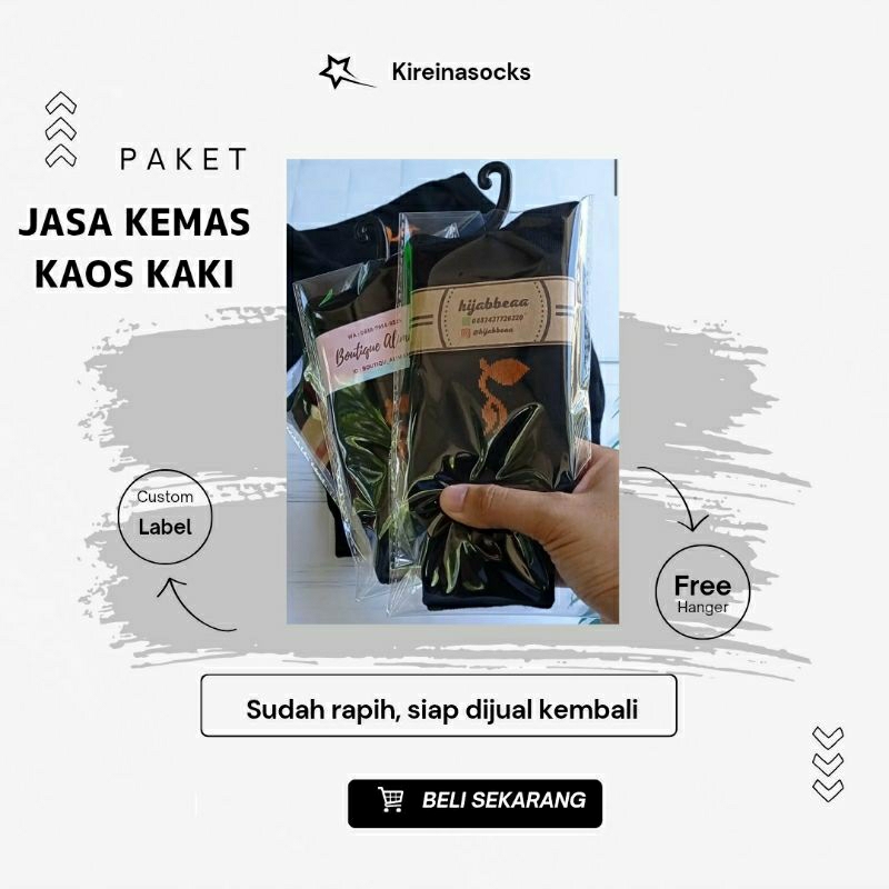 JASA KEMAS KAOS KAKI FREE CUSTOM LABEL DAN HANGER KAOS KAKI