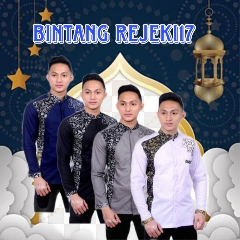 Koko Batik Fashion Muslim Kombinasi C07 Al Haramain Putih M/L/XL Dewasa