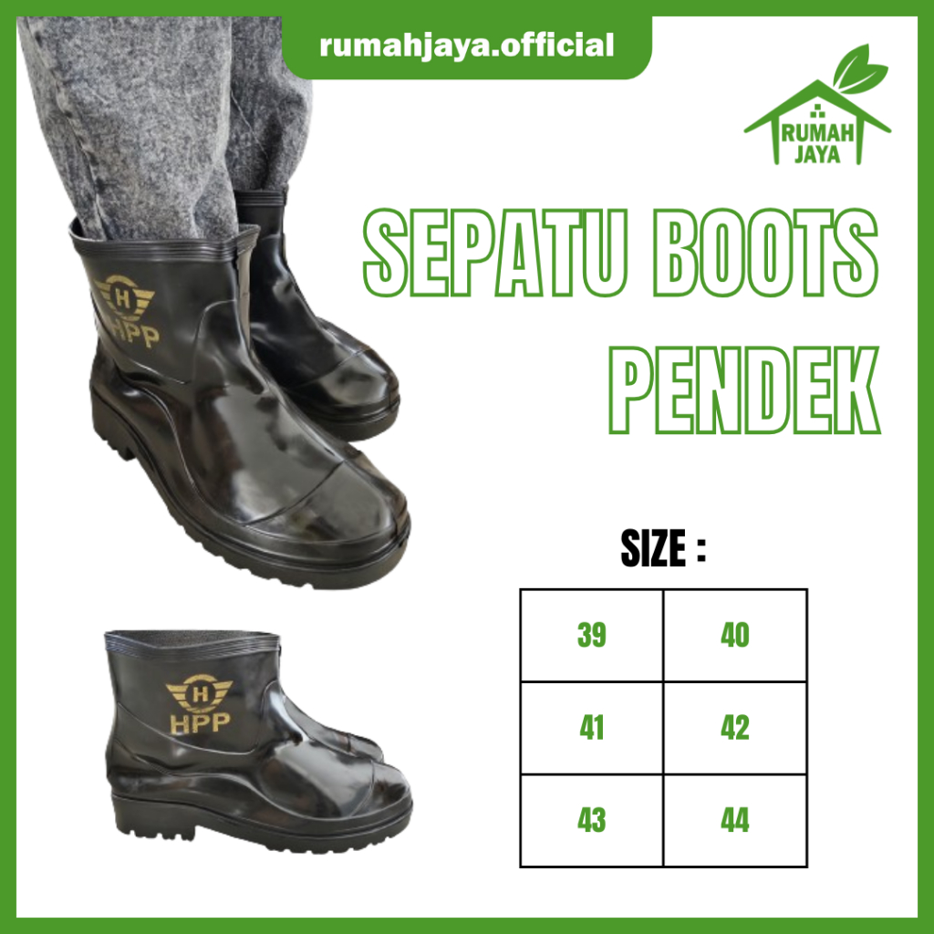 RJO - Sepatu Boots Pendek Kecil Hitam Mengkilap / Sepatu Boot Karet Pendek Mini / Boots Safety Karet