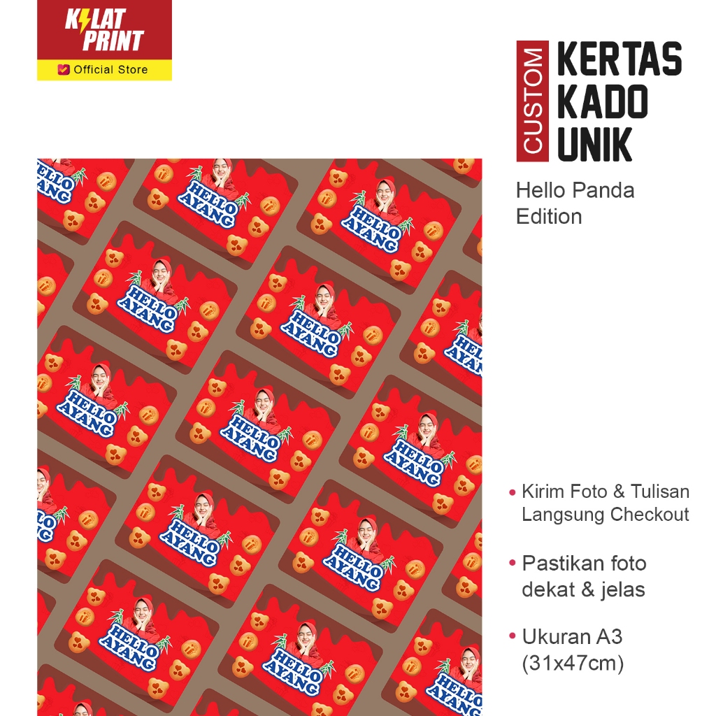

Custom Kertas Kado Muka Foto Gambar Unik Hello Panda