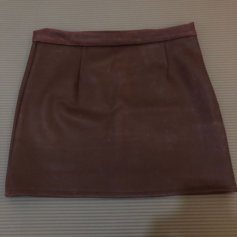 preloved rok kulit midi || coklat || pendek