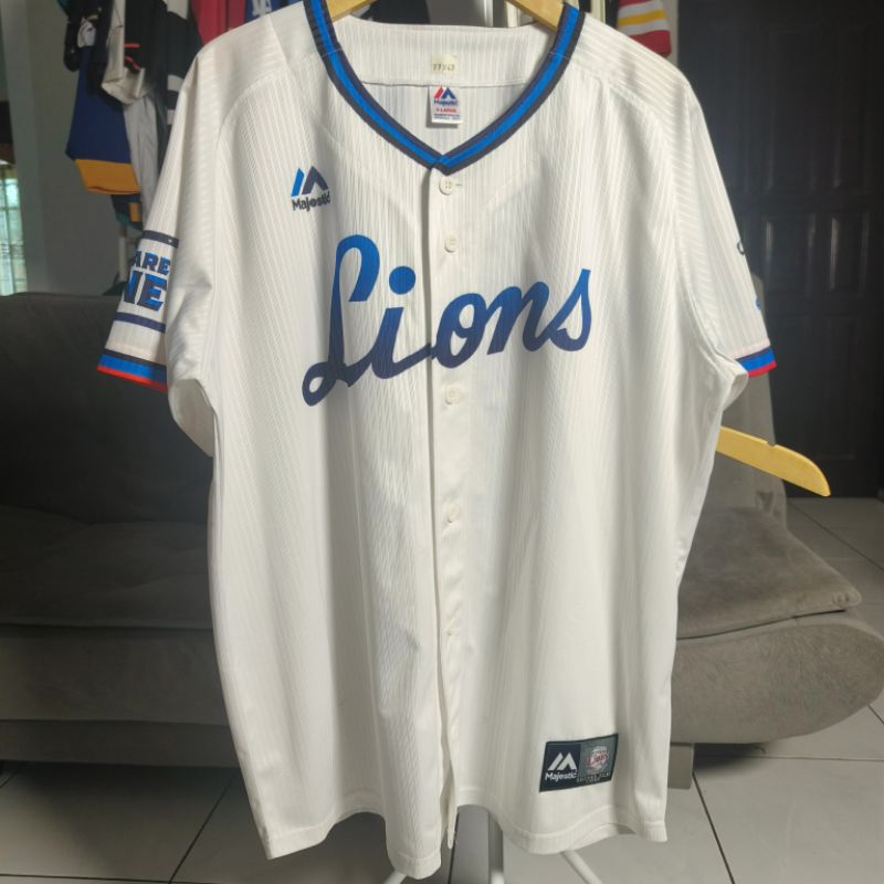 Jersey Baseball Lions Putih Mulus Tag Majestic
