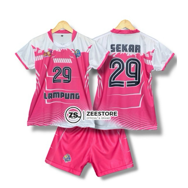 Jersey Voli Cewek Stelan Full Print Motif Pink