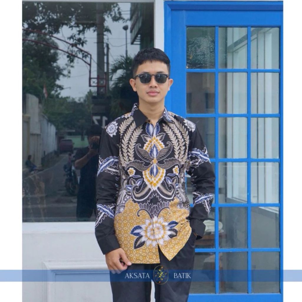 AKSATA BATIK - Kemeja batik lengan panjang pria cowok Kemeja batik pria lengan panjang, kemeja batik