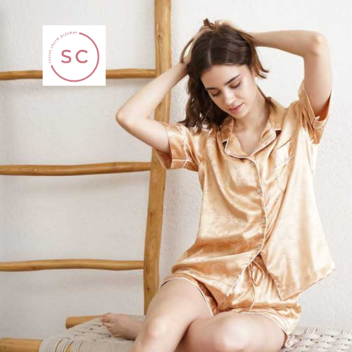 Secret Charm Setelan Baju Tidur Wanita Yellow Pattern Organic Silk Zelia Piyama Dewasa Satin Premium